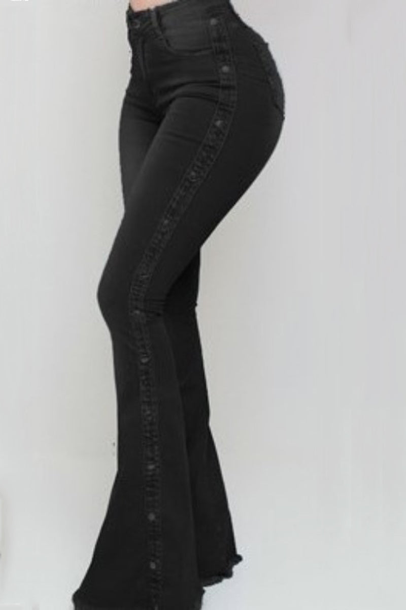 Plus Size Solid High Waist Mopping Flare Jeans - Fashionaviv-Jeans-[product_label]