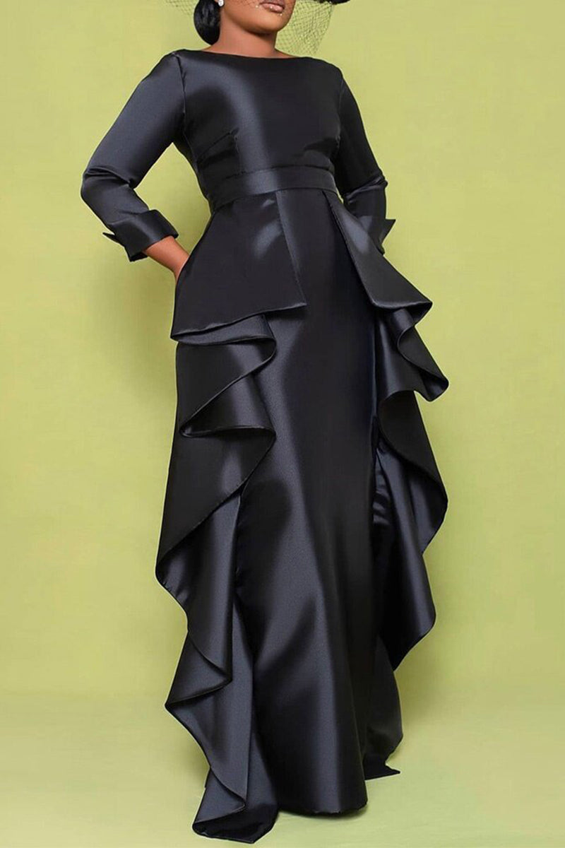 [Pre-Sale]Plus Size Plain Maxi Dresses Ruffle Solid Color - Fashionaviv
