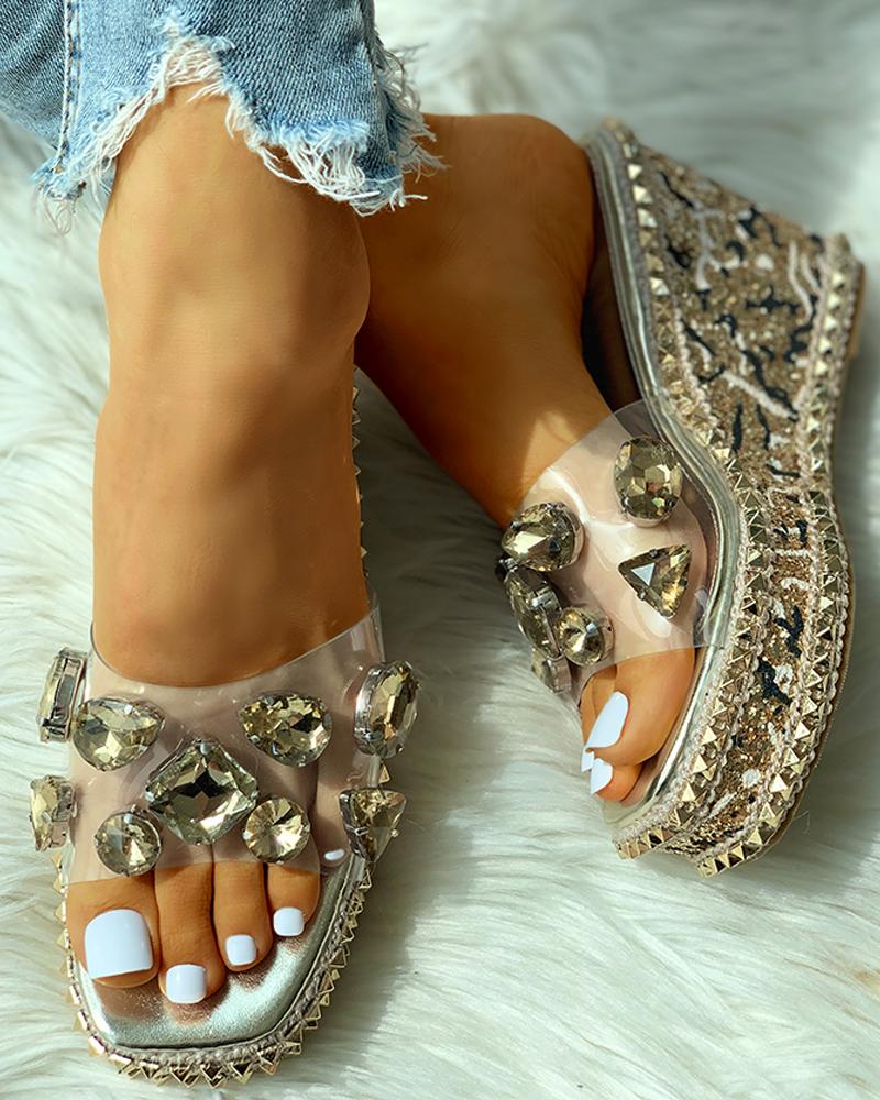 Open Toe Studded Rivet Heeled Sandals