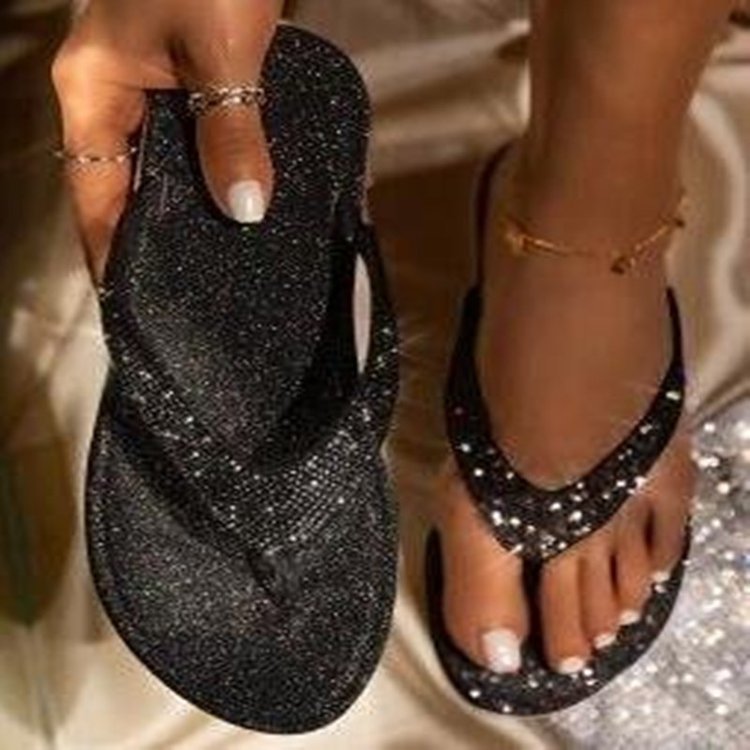 Casual Flip-Flop Rhinestone Sequin Slippers Shoes - Fashionaviv-Slippers-[product_label]