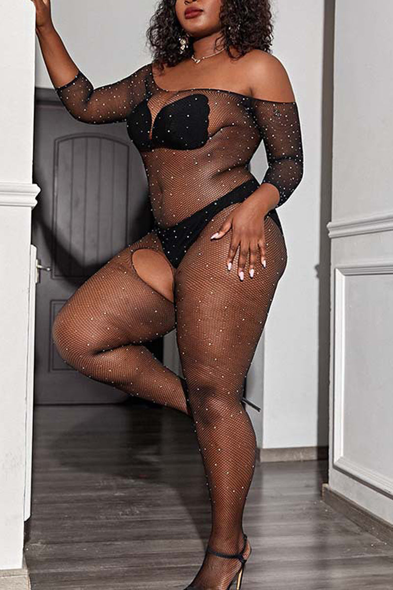 Plus Size See Through Hollow Out Floral Lace Lingerie