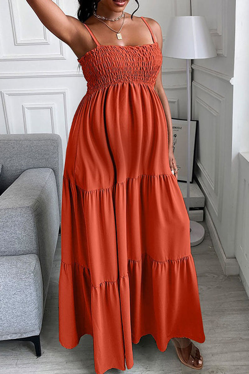 [Pre-Sale] Plus Size Casual Cami Boat Neck Pleated Maternity Maxi Dress - Fashionaviv-Maternity Dresses-[product_label]