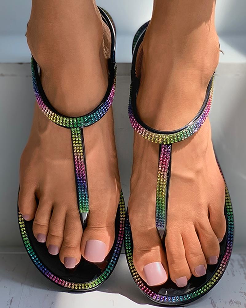 Studded Colorblock Toe Post Flat Sandals