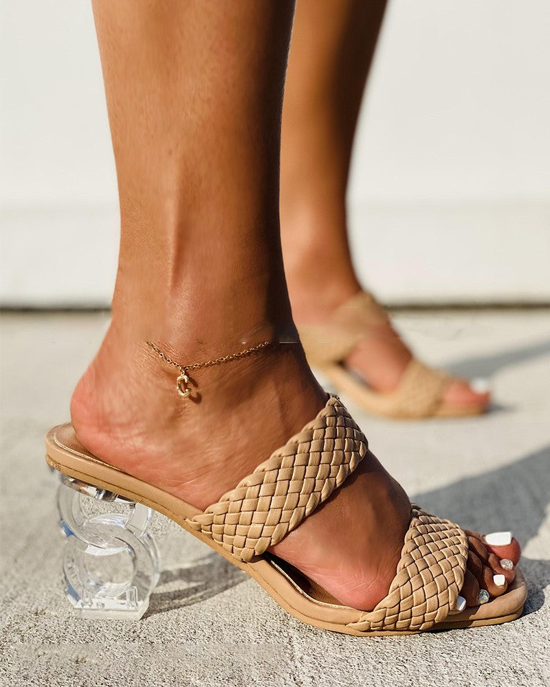 Square-toe Double Strap Open-toe Heel Sandals