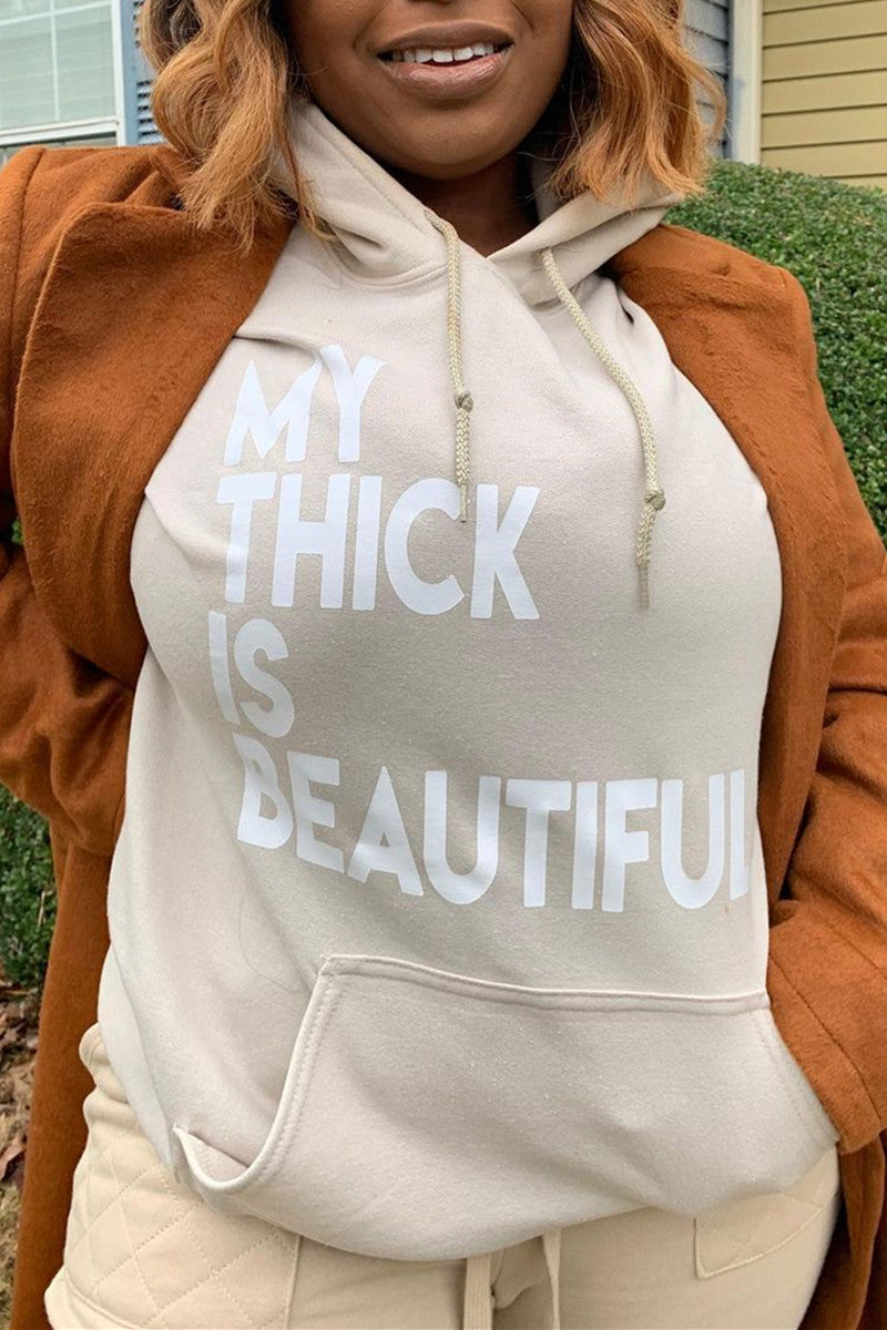 [Pre-Sale] Plus Size My Thick is Beautiful Letter Print Hoodie Tops - Fashionaviv