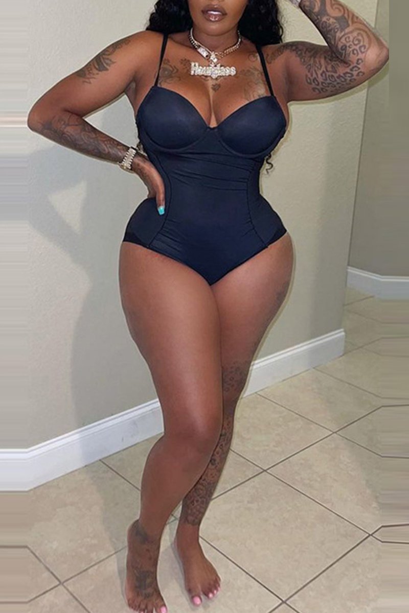 Plus Size Casual Solid Cami Bodysuits
