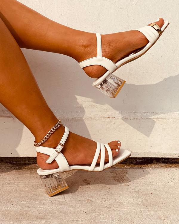Square-toe Solid Color Strap Heel Sandals