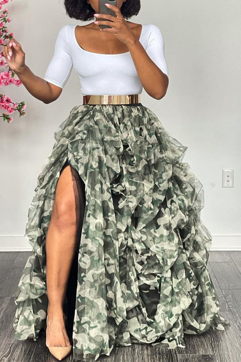 Plus Size Elegant Solid Hi-Slit Tulle Skirt 3 Color