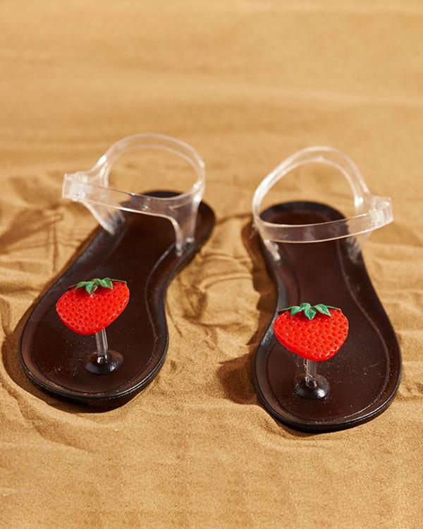 Strawberry Pattern Clear Strap Flat Sandals