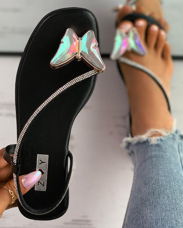 Butterfly Toe Ring Studded Flat Sandals