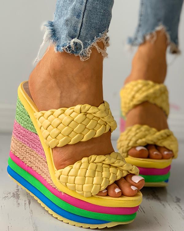 Braided Colorblock Espadrille Wedge Sandals