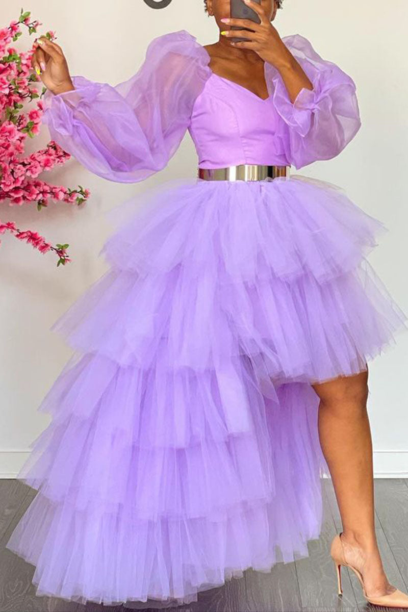 [Pre-Sale] Plus Size Fluffy Tulle Irregular Solid Cake Skirt Dress - Fashionaviv