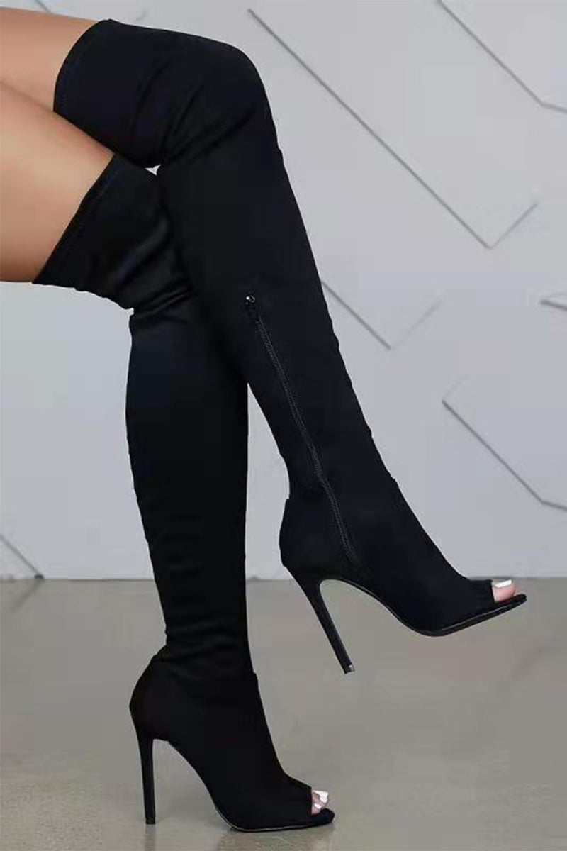 Over-the-knee Solid Stretchy Pointed Heels Female Boots - Fashionaviv