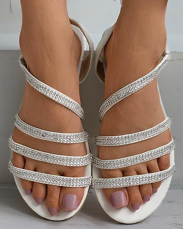 Studded Strap Open Toe Flat Sandals