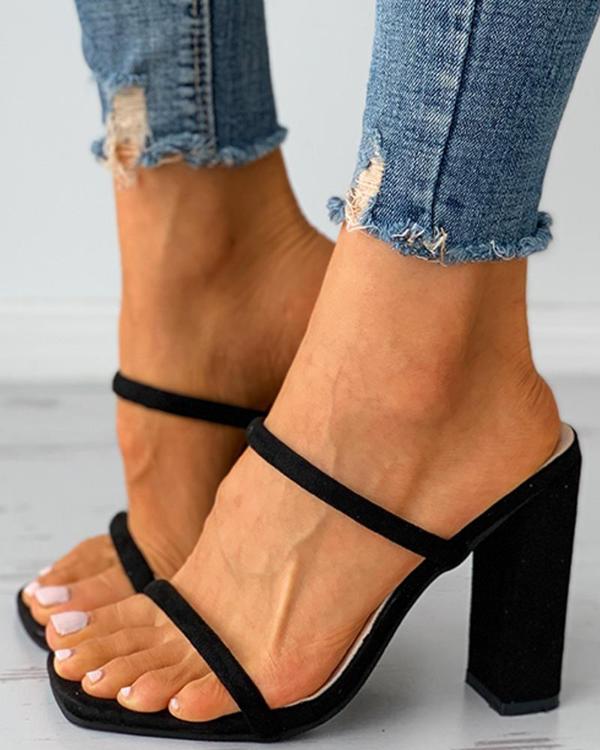 Square Toe Double Strap Chunky Heels