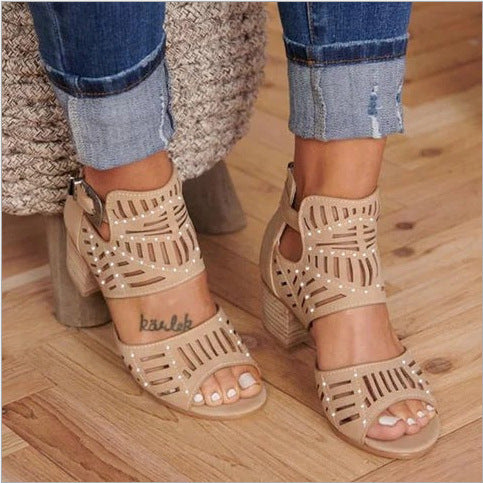 Casual Hollow Out Thick Heel Sandals Shoes