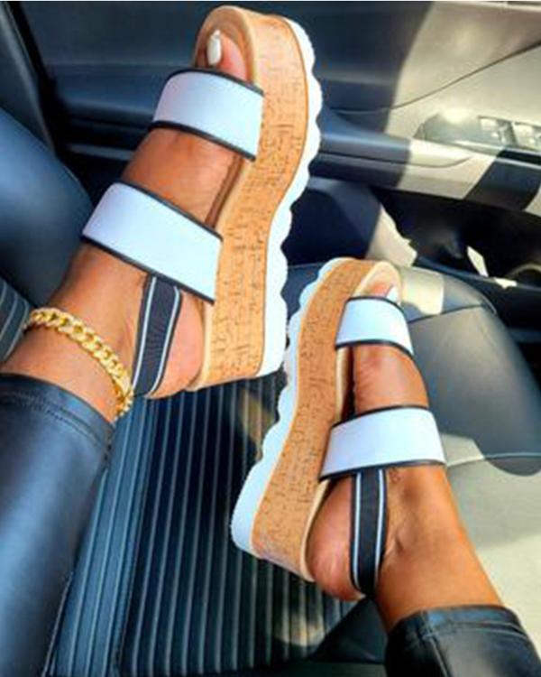 Round-toe Color Block Double-straps Platform Sandals