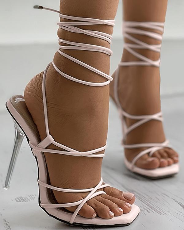 Square Toe Strappy Stiletto Heel