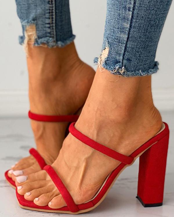 Square Toe Double Strap Chunky Heels