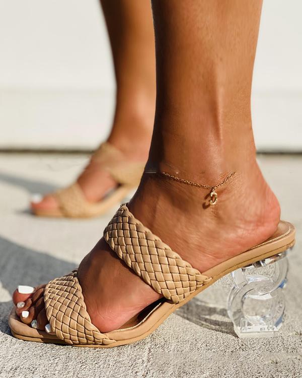 Square-toe Double Strap Open-toe Heel Sandals