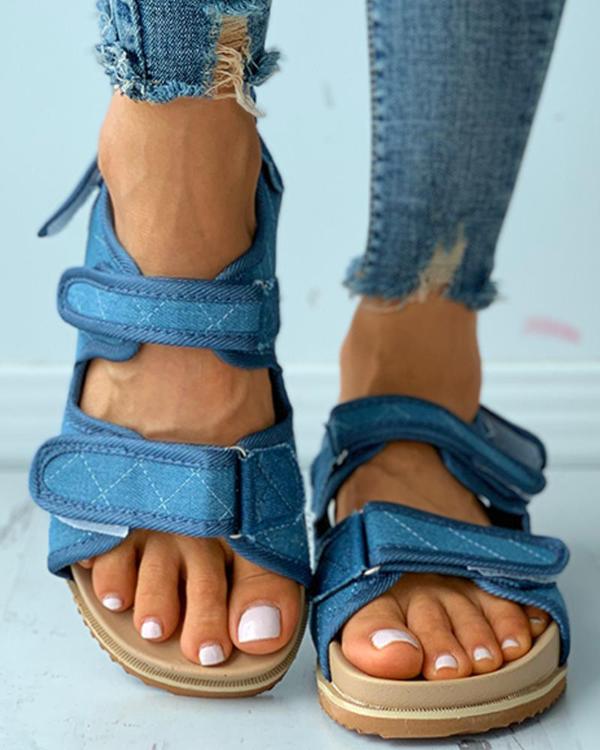 Quilted Velcro Slingback Flat Sandals