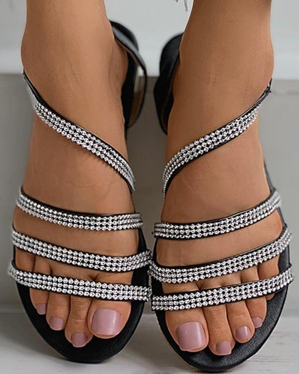 Studded Strap Open Toe Flat Sandals