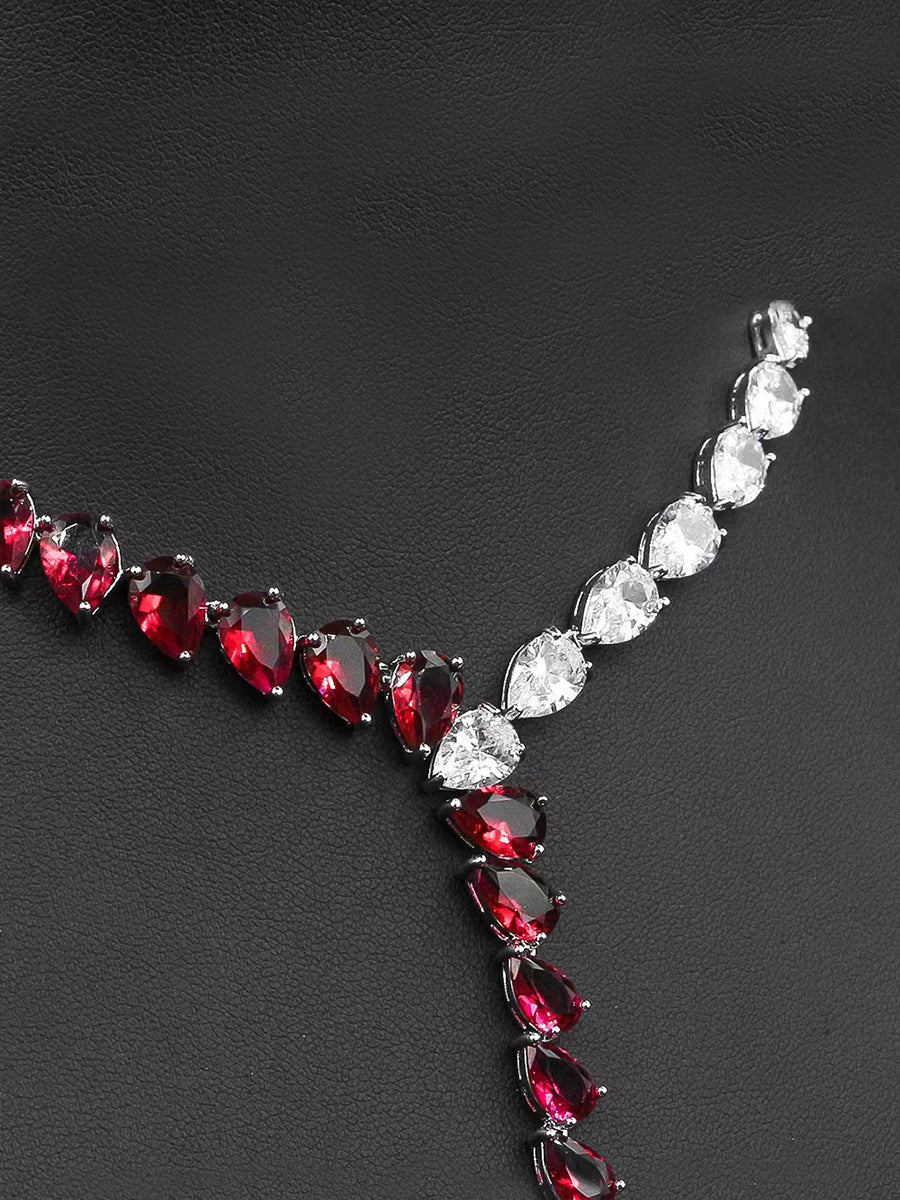 Two Tone Luxury Zircon Long Y-Necklace Earring Set