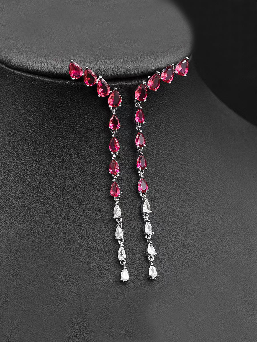 Two Tone Luxury Zircon Long Y-Necklace Earring Set