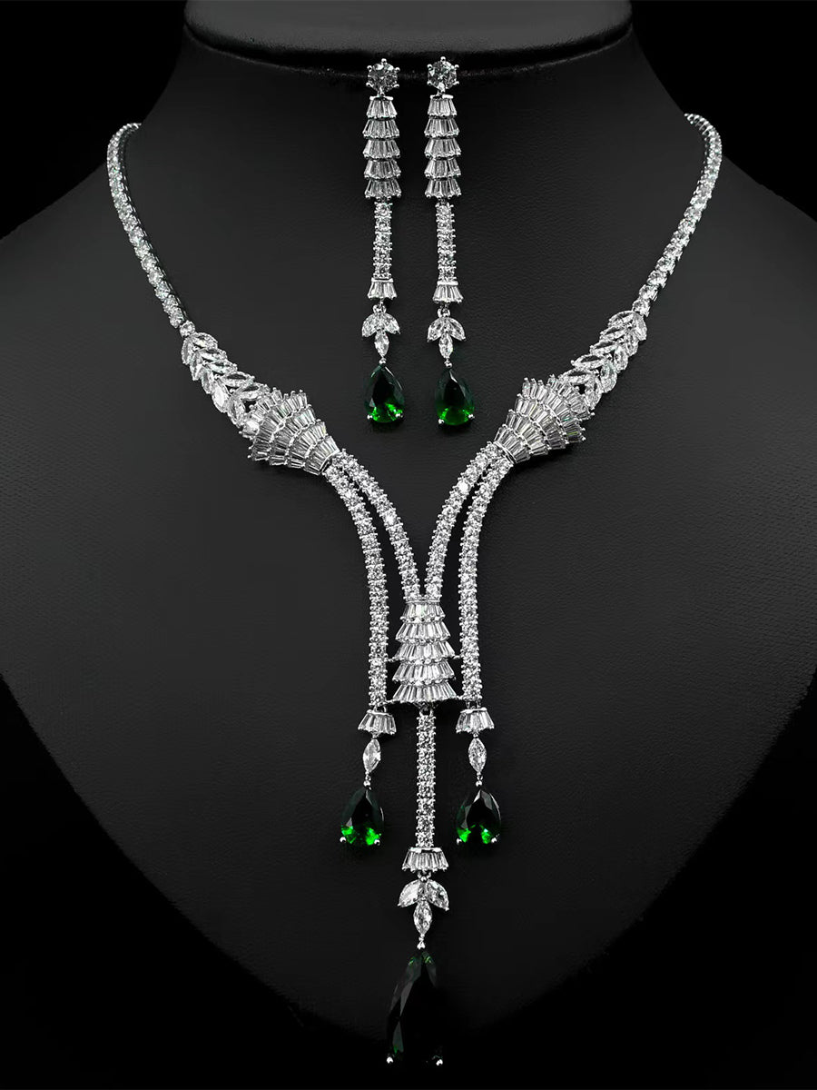 Luxury Waterdrop Zircon Necklace Earrings Set