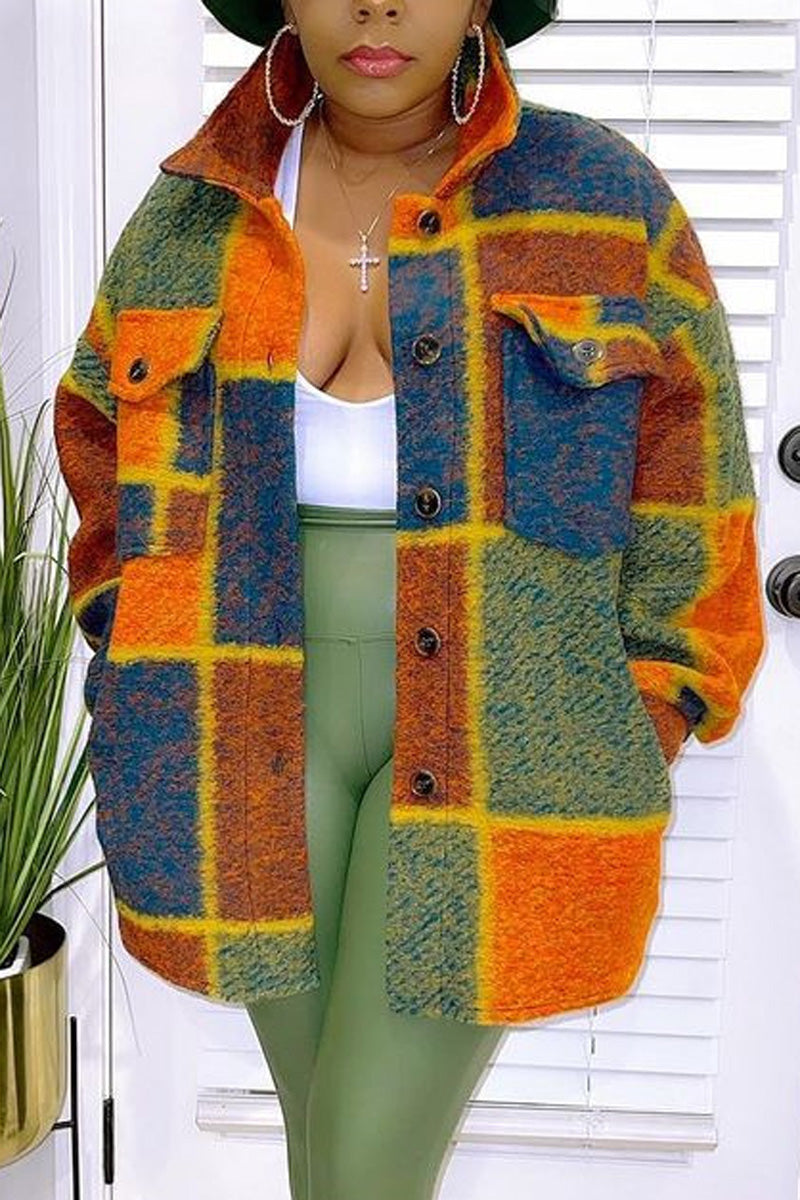 [Pre-Sale] Plus Size Turndown Collar Color Block Winter Coat Outwear - Fashionaviv