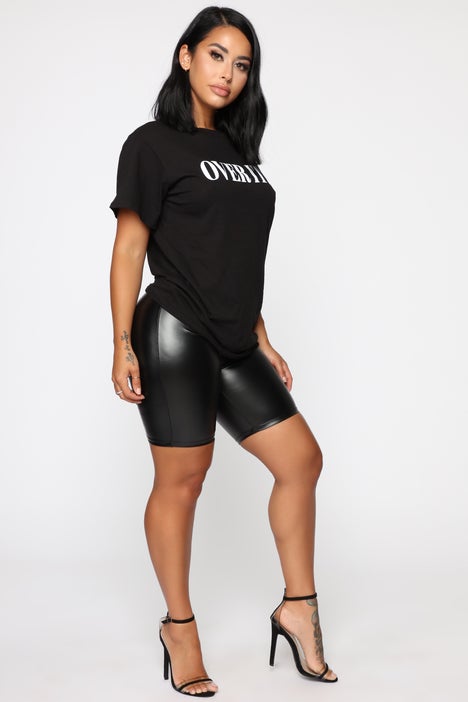 Plus Size High Waist Leather Cycling Shorts
