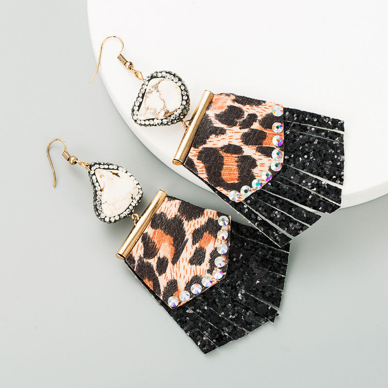 Street Leopard Print Fringe Rhinestone Earring - Fashionaviv-Jewellery-[product_label]