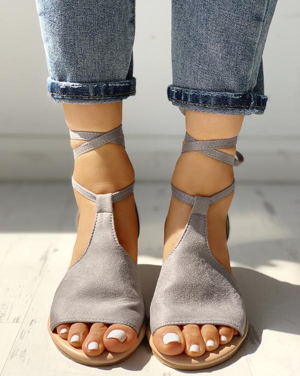 Suede Ankle Strap Crisscross Flat Sandals