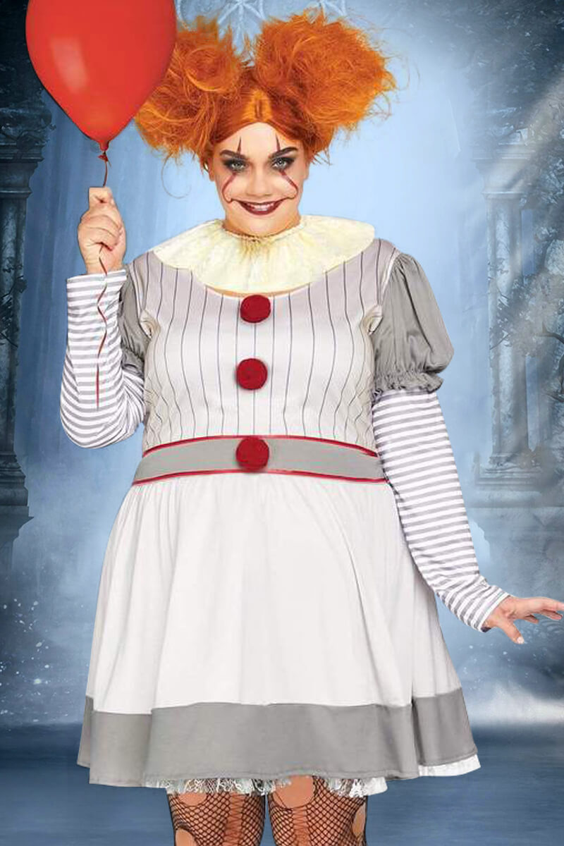 [Pre-Sale] Plus Size Halloween Creepy Clown Costume Mini Dress - Fashionaviv