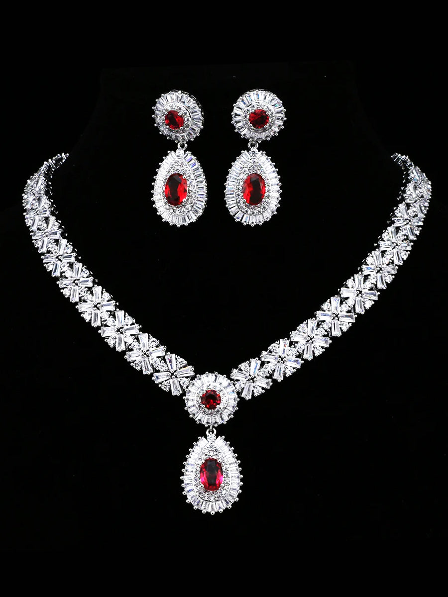 Luxurious Waterdrop Zircon Earrings and Necklace Two-Piece Set