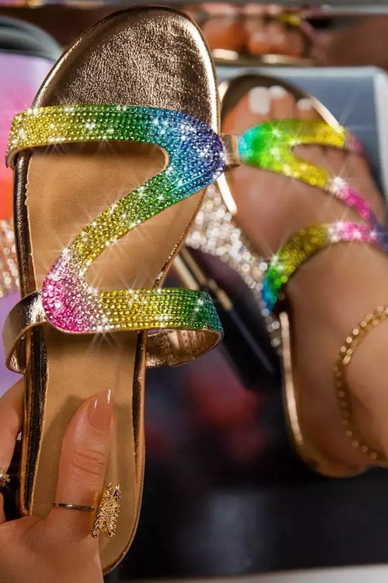 Open-toed Rhinestone Shoe slippers Shoes - Fashionaviv