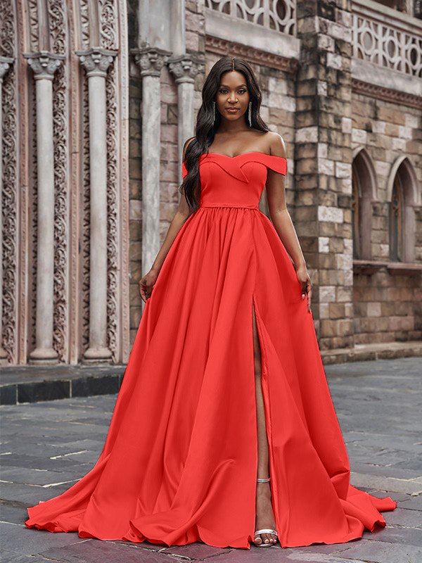 Plus Size Solid Elegant Off The Shoulder Split Maxi Dress