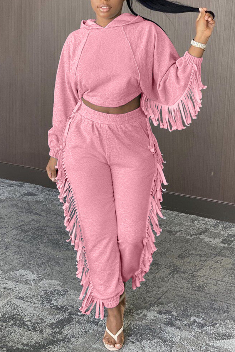 [Pre-Sale]Plus Size Casual Hoodie Sweater Fringed Long-sleeved Trousers Sets - Fashionaviv