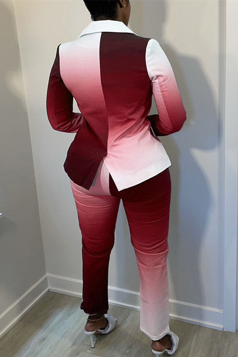 Plus Size Gradient Color Long-sleeved Blazer Trousers Suit Set