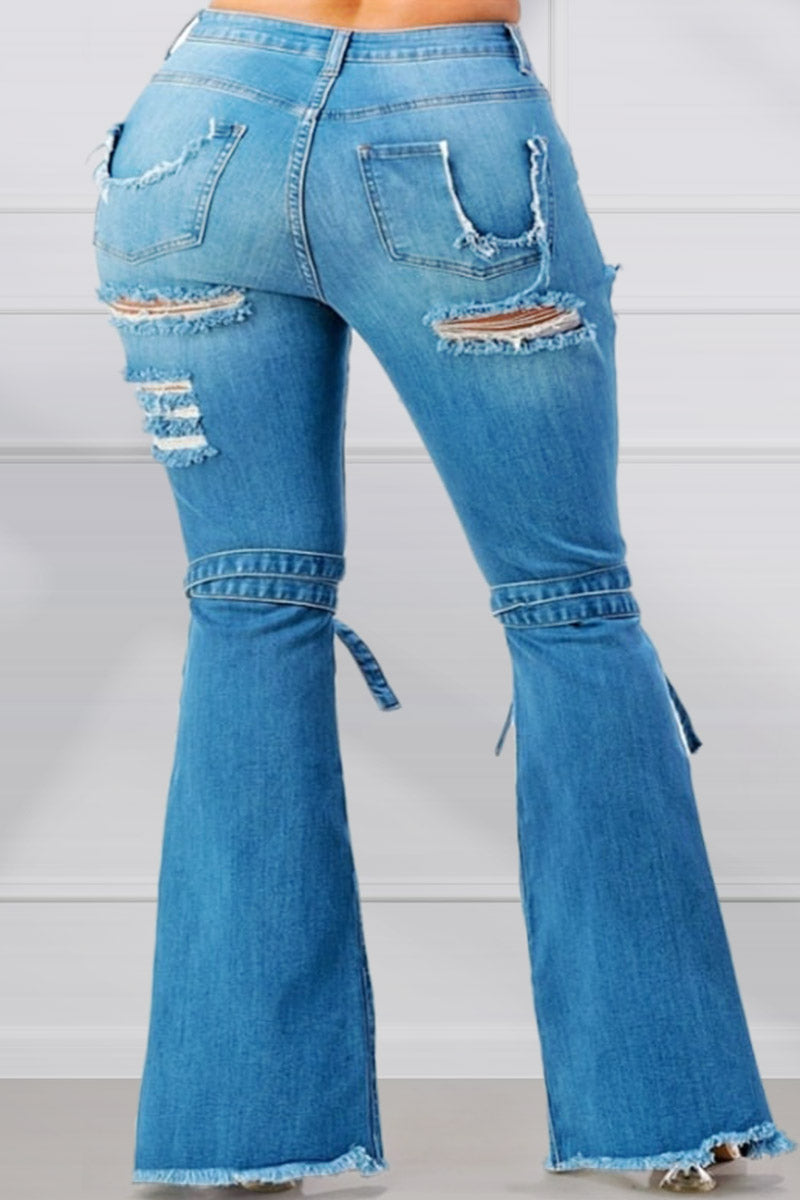 Plus Size Plain Denim Jeans Drawstring