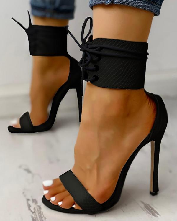 Cut Out Lace Up Thin Heels Sandals