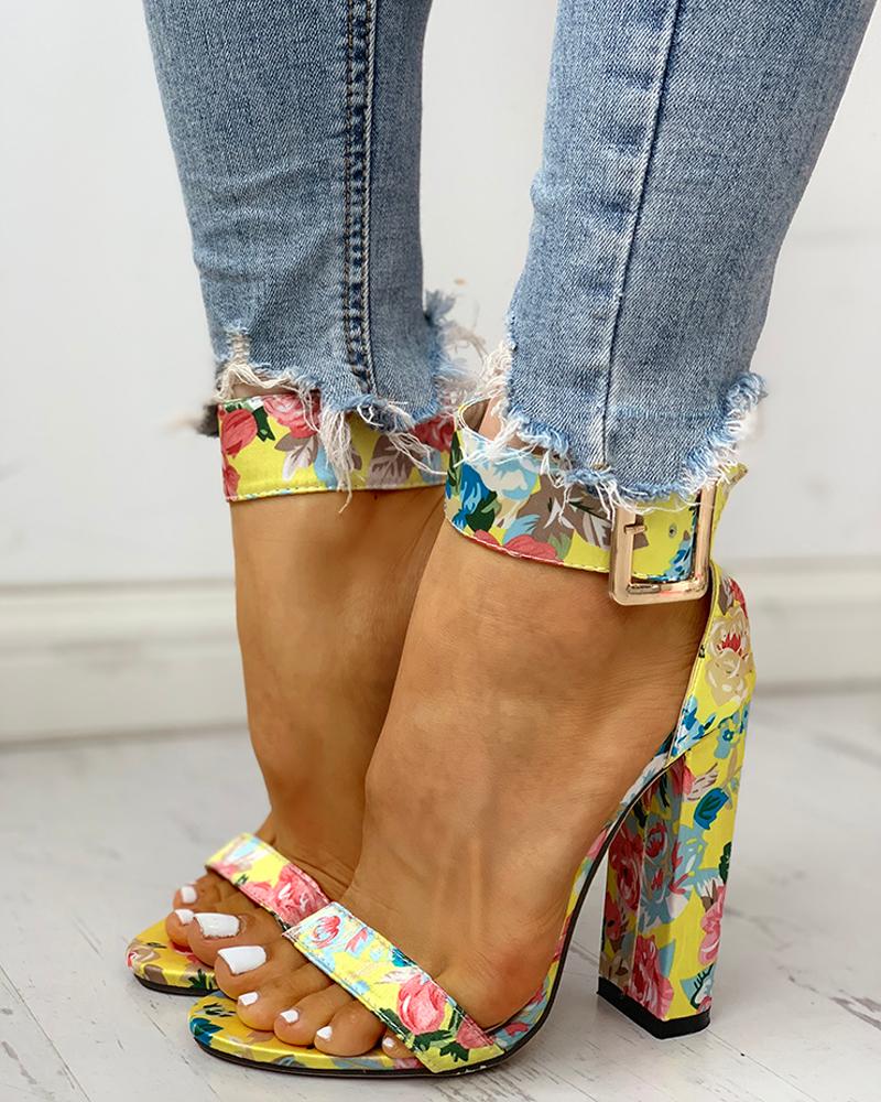 Snakeskin Ankle Buckled Chunky Heeled Sandals