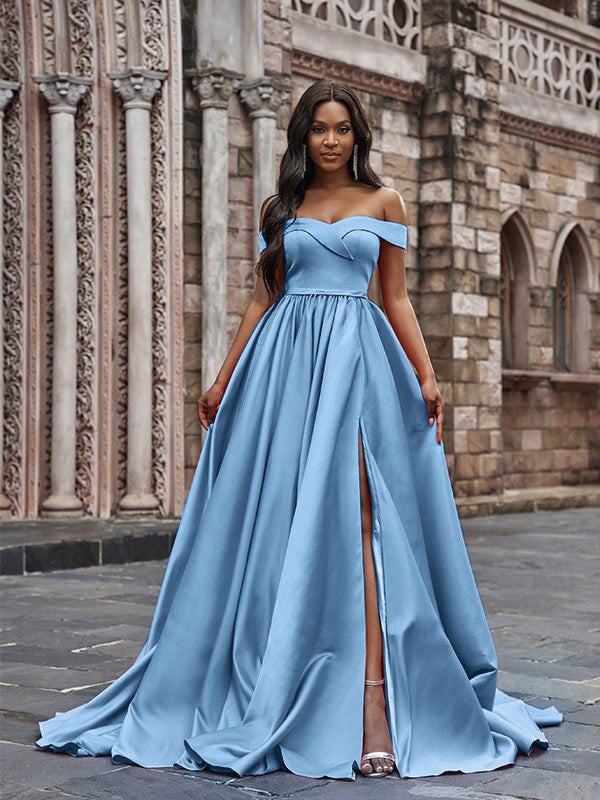 Plus Size Solid Elegant Off The Shoulder Split Maxi Dress