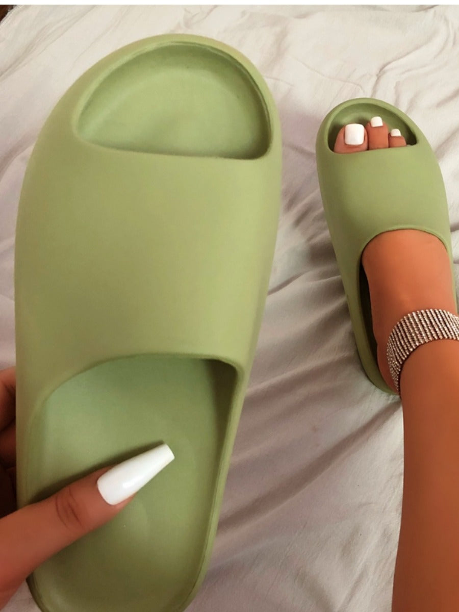 Open Front Solid Slipper Shoes - Fashionaviv
