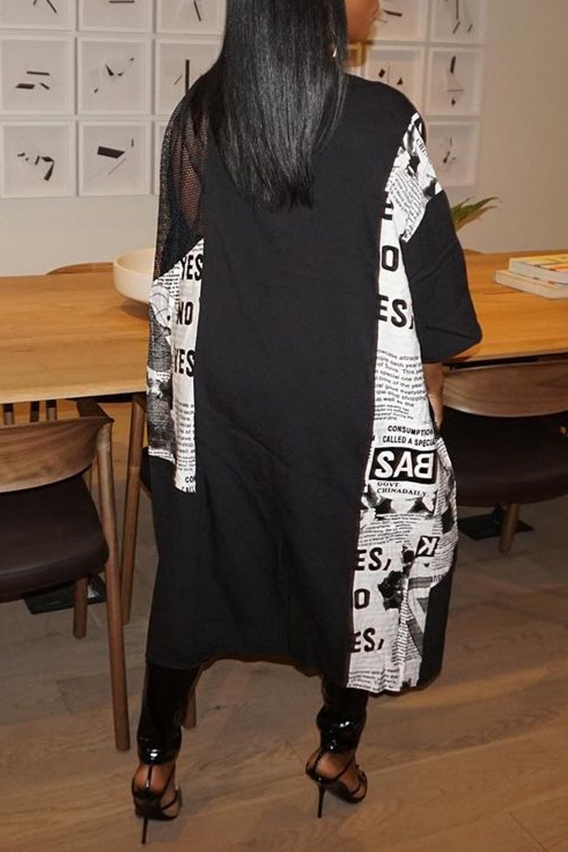 [Pre-Sale] Plus Size Casual Black Printed Kimono Cardigan