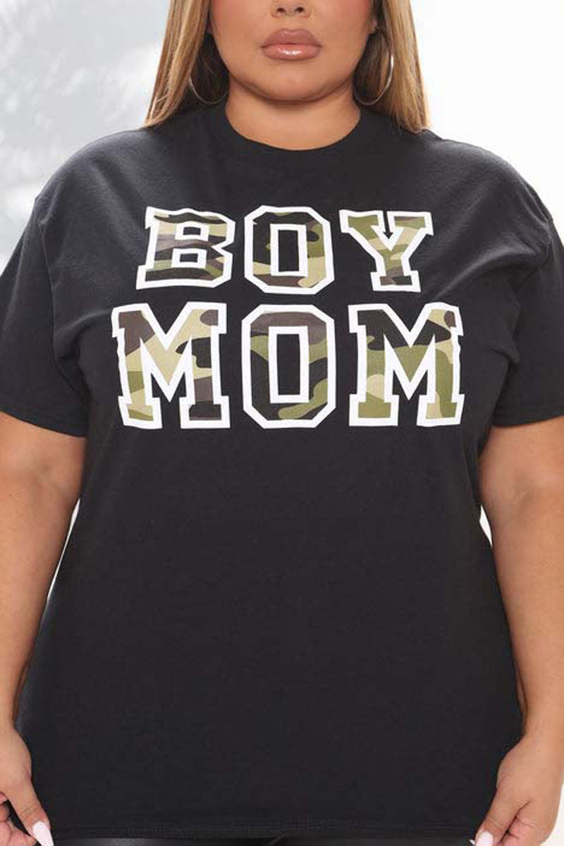 Plus Size Casual Solid Boy Mom Print Round Neck T Shirt - Fashionaviv-T-shirts-[product_label]
