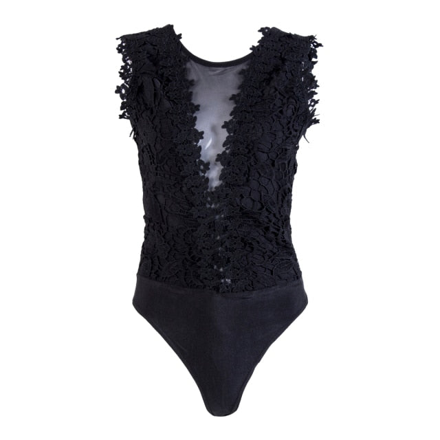 [Pre-Sale] Plus Size Mesh Lace Sleeveless Bodysuit - Fashionaviv-Bodysuits-[product_label]