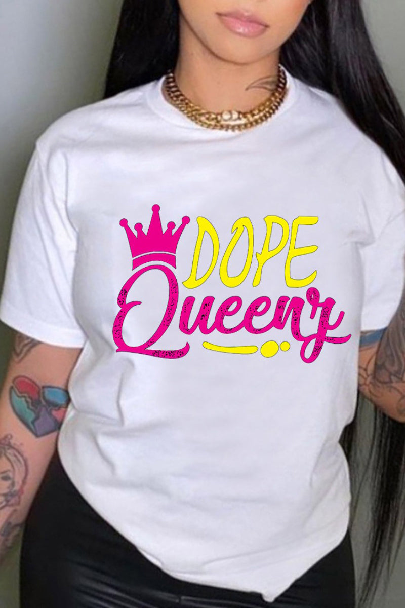 Plus Size Dope Queeny Round Neck Short Sleeve T Shirt - Fashionaviv-T-shirts-[product_label]