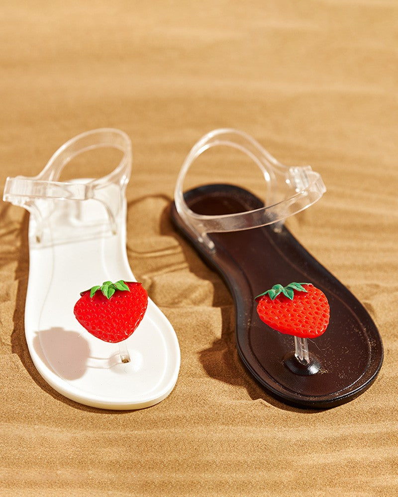 Strawberry Pattern Clear Strap Flat Sandals