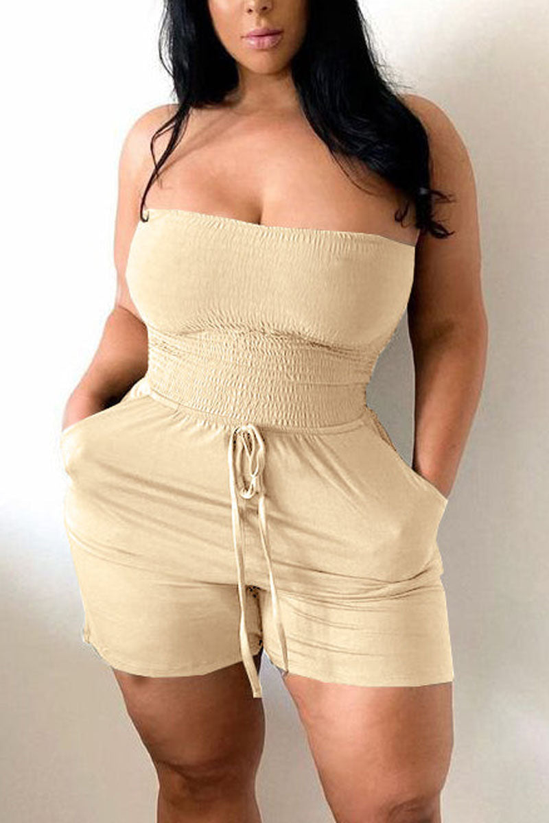 Plus Size Casual Off Shoulder Sleeveless Rompers - Fashionaviv-Jumpsuits + Rompers-[product_label]